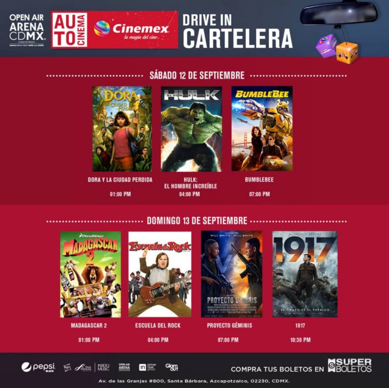 Cinemex y Open Air Mx Arena Cd. Méx. anuncian cartelera de septiembre