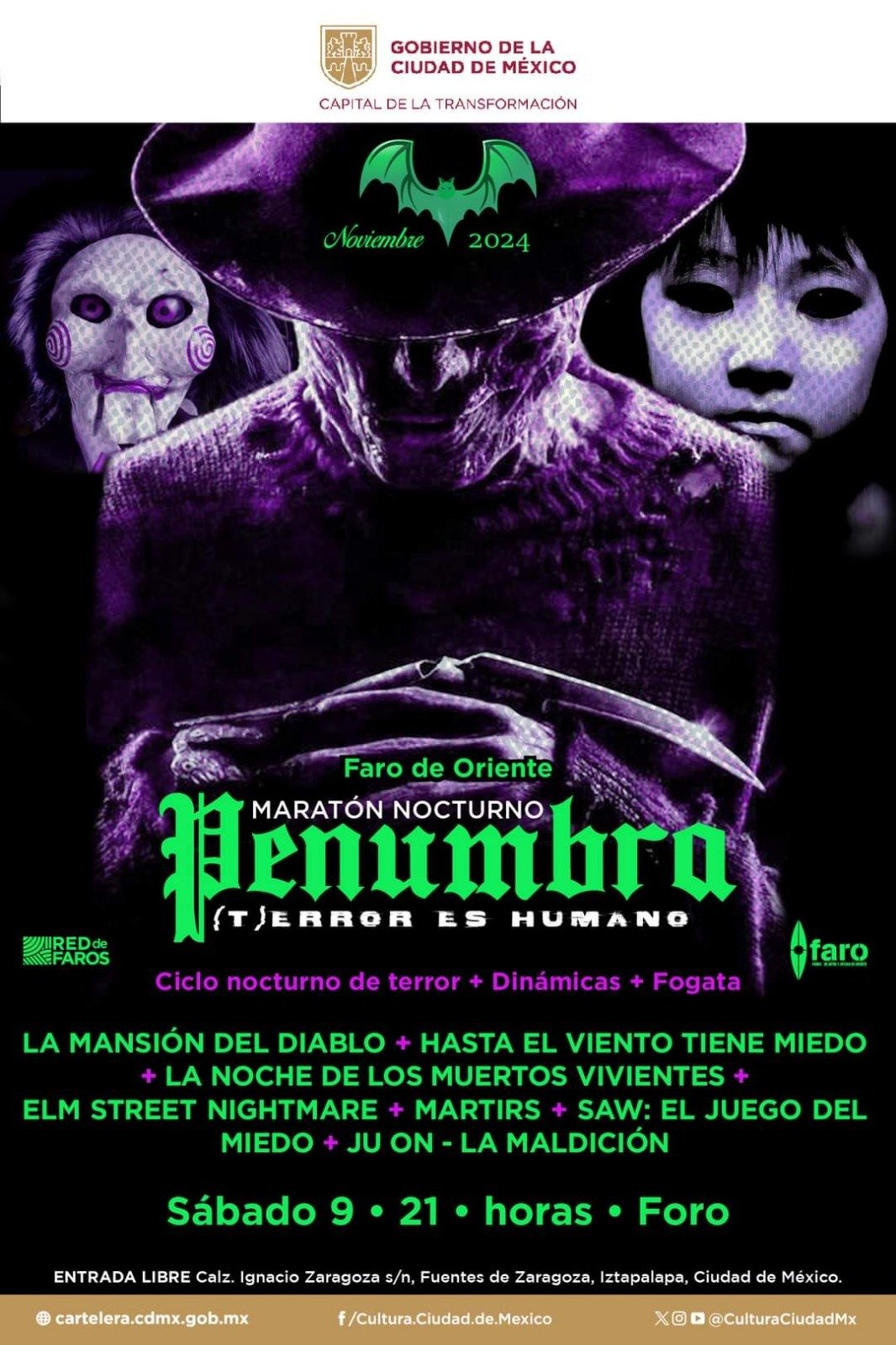 MARATÓN NOCTURNO DE PELÍCULAS DE TERROR EN FARO ORIENTE DE LA CDMX